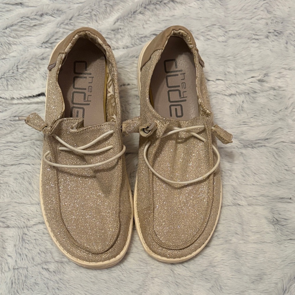 Hey Dude Glittery Beige Lace-Up Shoes